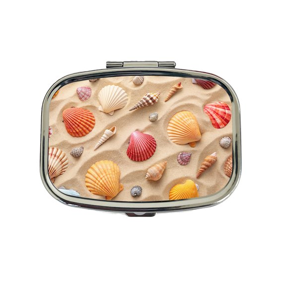Seashell Collage On Sandy Background Beach Small Travel Handbag Pill Box Case