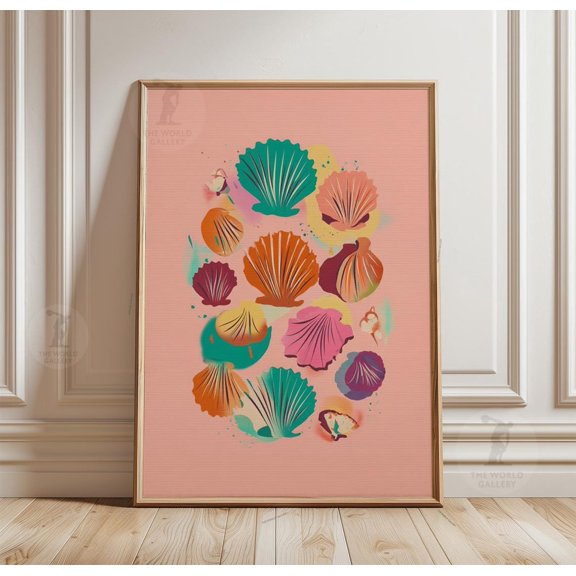 Seashell Collection Poster, Colorful Coastal Wall Art