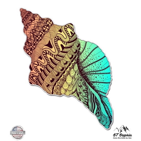 Seashell Conch Colorful - 5" Vinyl Sticker - For Car Laptop I-Pad - Waterproof Decal