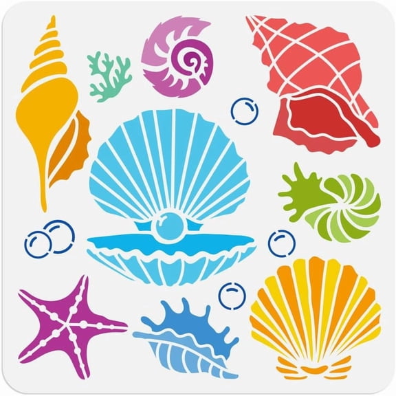 Seashell Conch Stencil for Painting 11.8"x11.8" Reusable Plastic Summer Ocean Animal Stencil Drawing Template DIY Craft Paint Template for Wall Home Decor Wood Burning Journal Paper Plastic