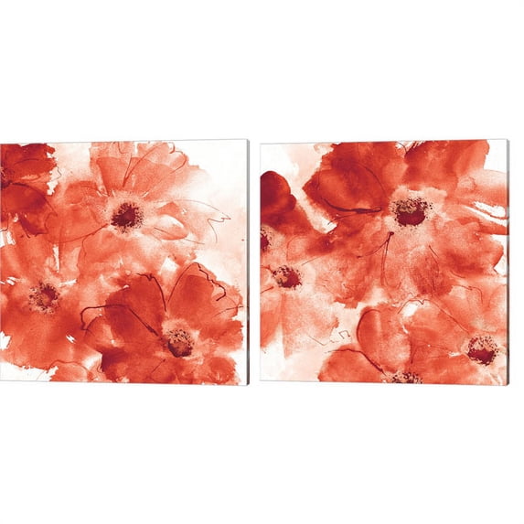 Seashell Cosmos Red and Orange by Chris Paschke, 2 Piece Canvas Art Set Each 14"W x 14"H