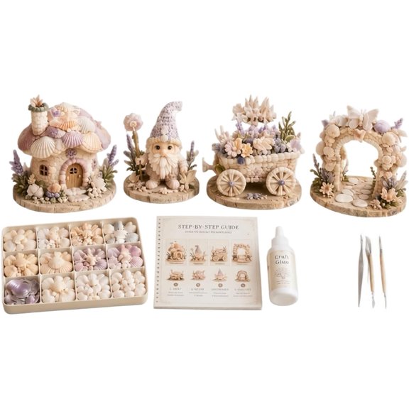 Seashell Craft Kit with Natural Shells and Tools, DIY Ornament Making Set for Desktop Decor