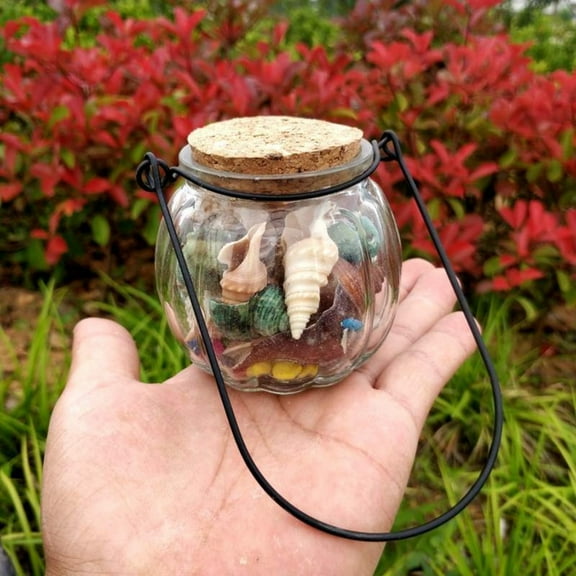 Seashell Craft Set Pumpkin Shaped Jar Storage Box Handmade Style Ornament Decorative for Jewelry Candy or Home Display Decor