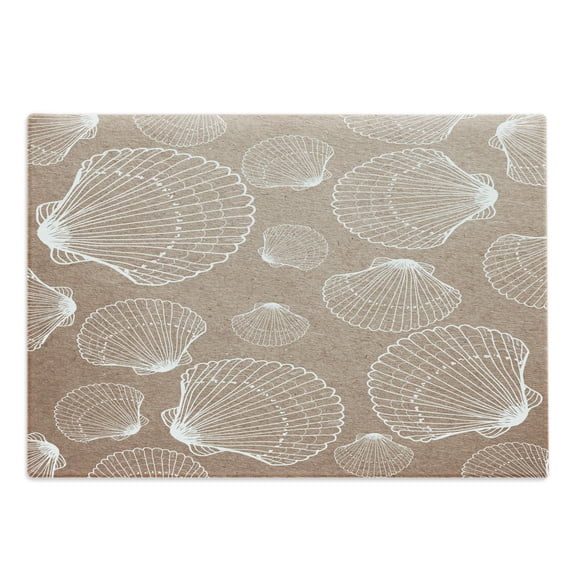 Seashell Cutting Board, Nautical Themed Illustration with Outline Seashells on Rough Background, Decorative Tempered Glass Cutting and Serving Board, in 3 Sizes, by Ambesonne