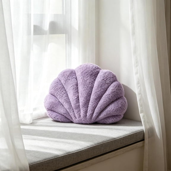 Seashell Decorative Throw Pillow, Coastal Shell Shaped Plush Cushion For Bed Couch Sofa, Soft Ocean Beach Accent Pillow (Purple, 15.7 Inch)