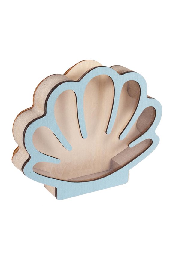 Seashell Display Box with Acrylic Window Wooden Shell Shaped Holder Case for Seashells, Shark Teeth,Starfish,Rocks, Seashell Shadow Box,Beach Collection Keepsake Boxs for Home Decor Gift