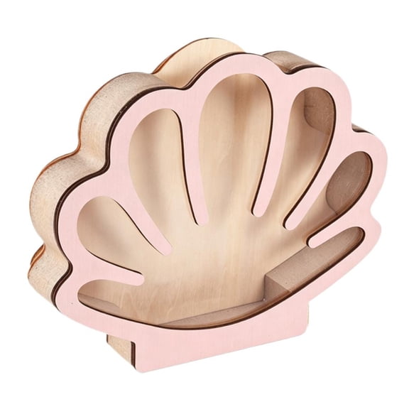 Seashell Display Box with Acrylic Window Wooden Shell Shaped Holder Case for Seashells, Shark Teeth,Starfish,Rocks, Seashell Shadow Box,Beach Collection Keepsake Boxs for Home Decor Gift