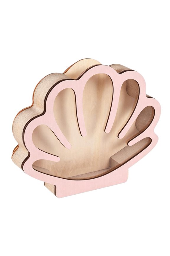 Seashell Display Box with Acrylic Window Wooden Shell Shaped Holder Case for Seashells, Shark Teeth,Starfish,Rocks, Seashell Shadow Box,Beach Collection Keepsake Boxs for Home Decor Gift