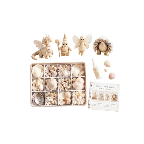Seashell Fantasy Creatures DIY Craft Kit, 4 PCS DIY Fantasy Creature Craft Set, Ocean Art Craft Supplies Creative Activity Home Decor Unique Handmade Gift (#01)