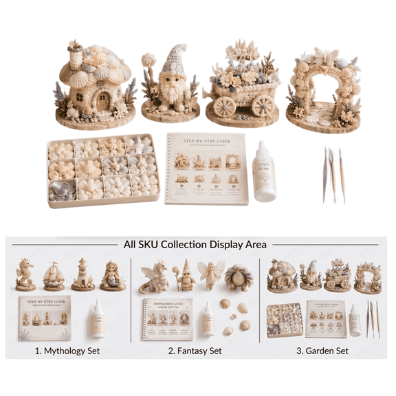 Seashell Fantasy Creatures DIY Craft Kit, Themed Collection Craft Set, Easy Assembly Project for Bedroom Living Room Ornament (C)