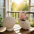 thumbnail image 1 of Seashell Flower Vase Ceramic Planter Pot Resin Craft Decor • Conch Shaped Indoor Planter • Ocean Inspired Home Accent • Windowsill Tabletop Display, 1 of 9