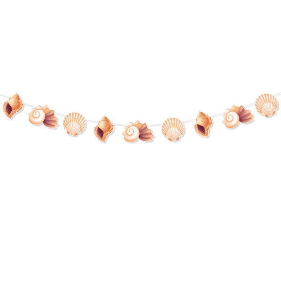 Seashell Garland Banner, Nautical Ocean Theme Party Decoration, Scallop and Conch Shell Design