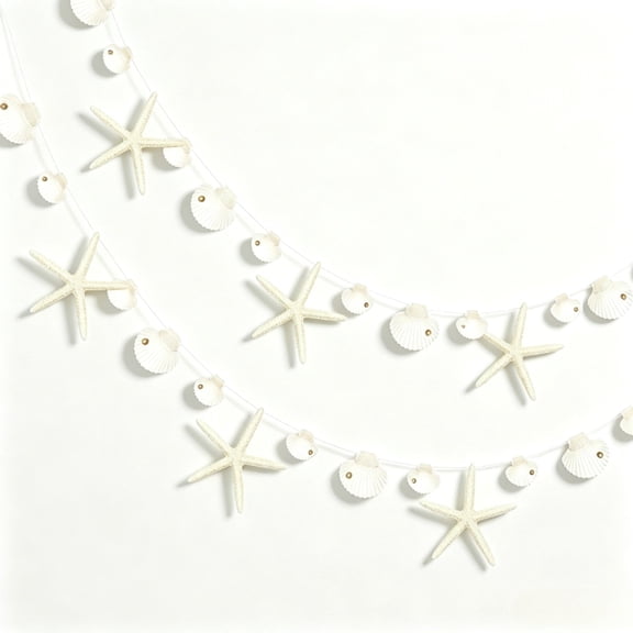 Seashell Garland Decor 2 Pcs Starfish White Hanging Banner for Beach Party