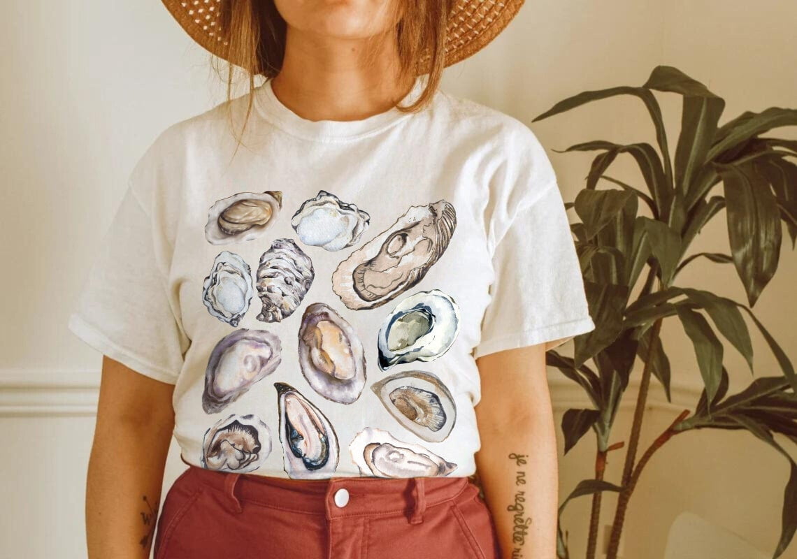 Shell Style Shirt Seashell Graphic Tee Vintage Oyster T-Shirt Shell Aesthetic Trendy T ...