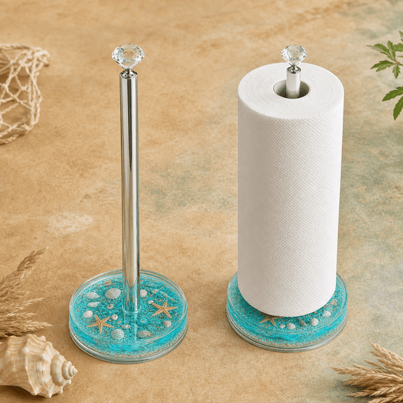 Seashell Handmade Paper Towel Holder Countertop Stand