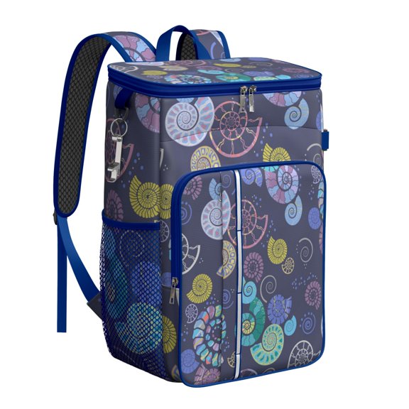 Seashell Insulated Cooler Backpack 20L - Leakproof Beach Cooler Bag for Camping, Picnics & Travel, Tropical Design with Starfish & Coral