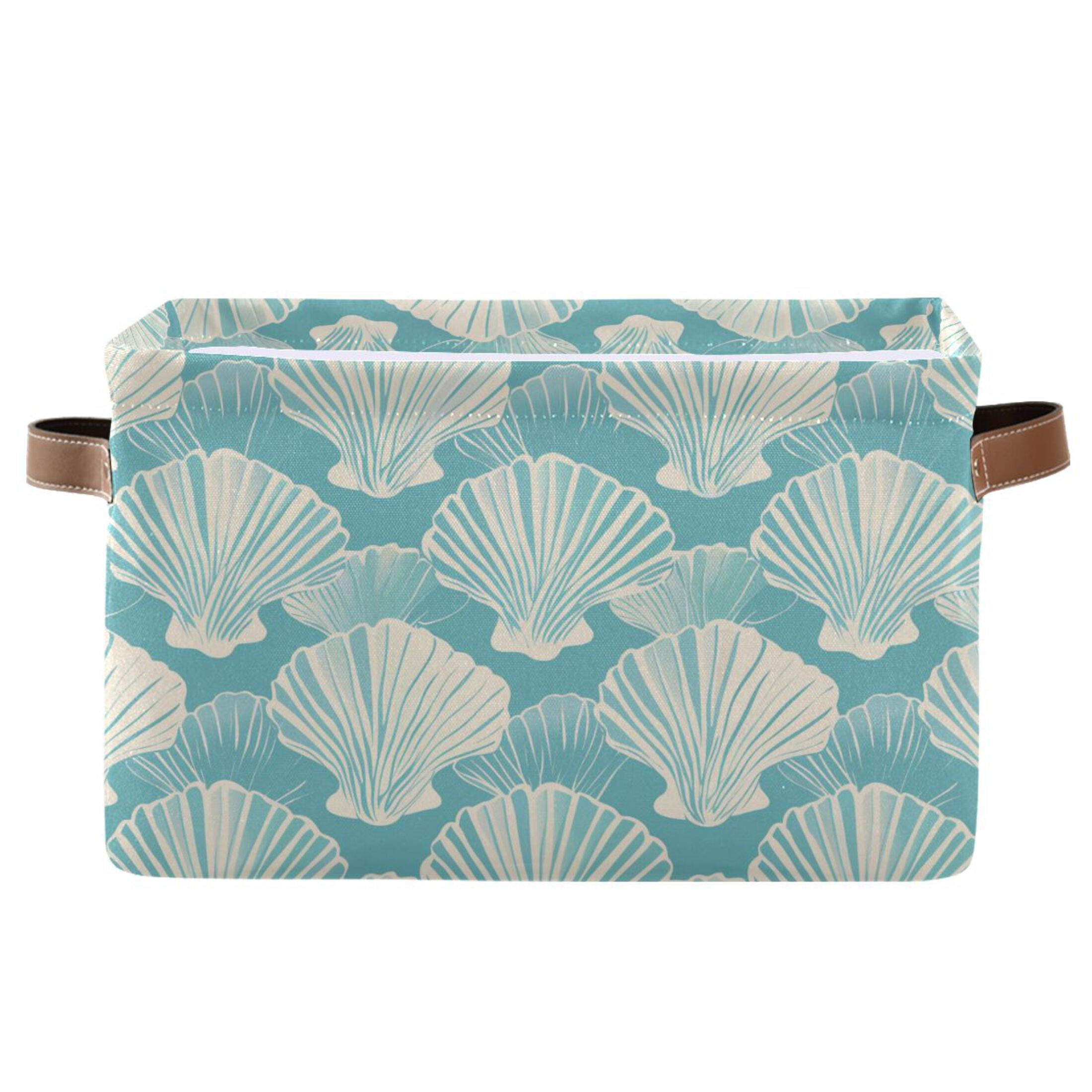 Picture Idea: Seashell Line Art Storage Bins With Handle Fabric Organizer Basket