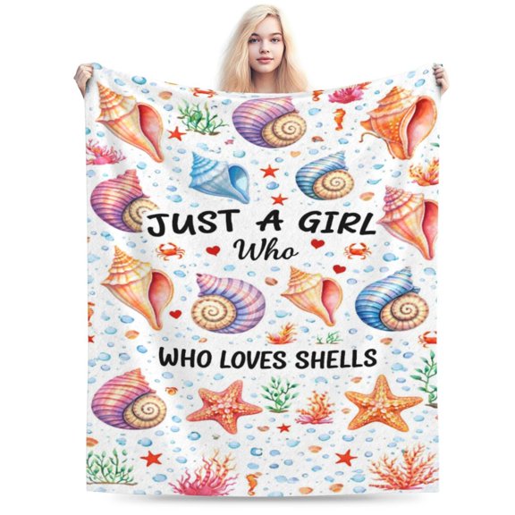 Seashell Lover Blanket Gift Beach Seashell Pattern Throw Blanket Cozy Soft Home Decor Gift for Beach Lovers Women Girls 60x50