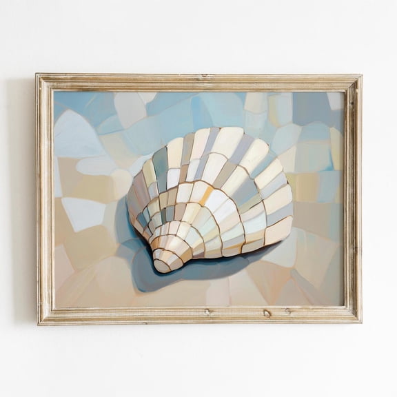 Seashell Mosaic Art Print – Coastal Beach House Decor Unframed Paper Print