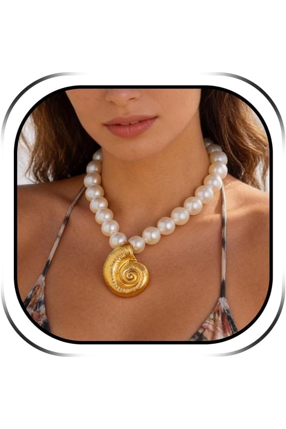 Seashell Necklace Gold Conch Chunky Gold Shell Necklaces for Women Beach Jewelry Summer Outfits Accessories for Women[b9683]