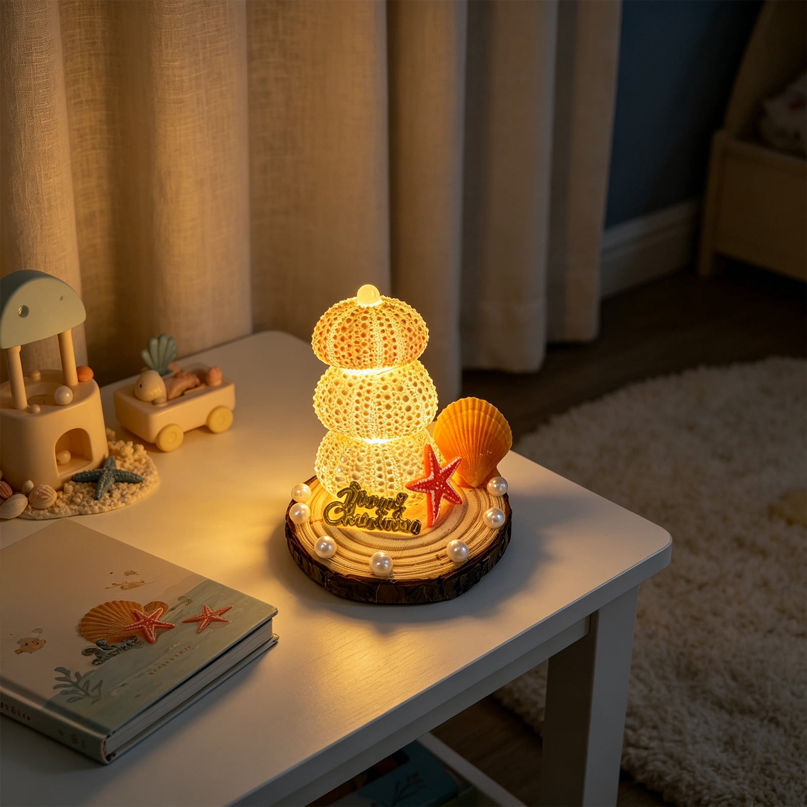 Seashell Night Light Tabletop Ornament, Battery-Powered Coastal Display ...