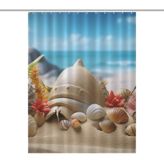 Seashell On The Beach Door Shower Curtain Seashell On The Beach Bathroom Decor Fabric Polyester Waterproof 12 Pack Hooks