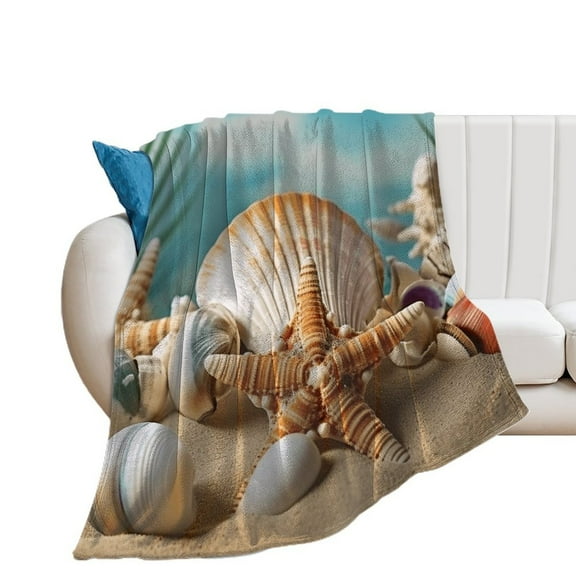 Seashell On The Beach Flannel Throw Blanket for Gifts for Women Men Girls Boys All Seasons