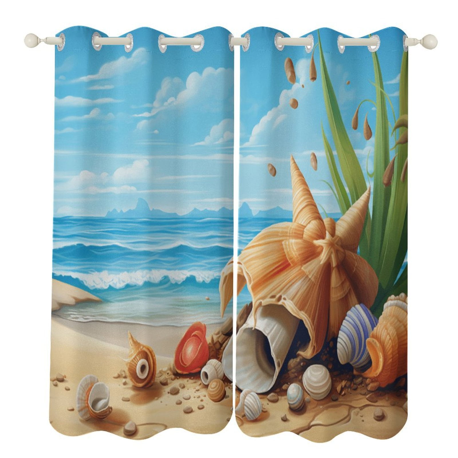 Seashell On The Beach Modern Window for Living Room Curtains for Child ...