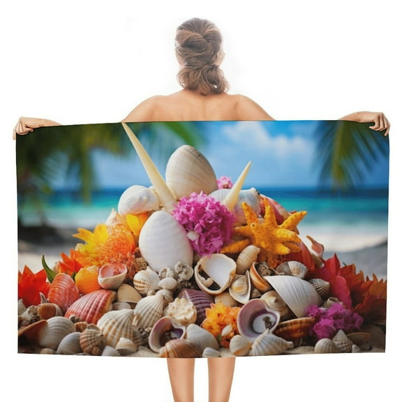 Seashell On The Beach Oversized -Washed Lightweight Quick Dry Beach Towels - 32"x63"