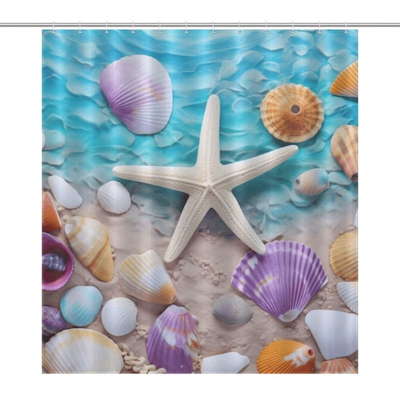 Seashell On The Beach Shower CurtainCloth Fabric Bathroom Decor Set with Hooks