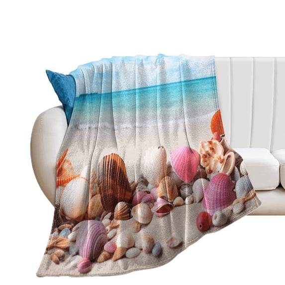 Seashell On The Beach Soft Cozy Warm, Lightweight And Plush Flannel Throw Blankets - Perfect for Couch, Bed, Travel