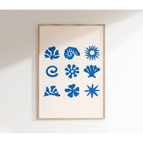 Seashell Palm Tree Ocean Poster, Minimalist Surf Wall Art