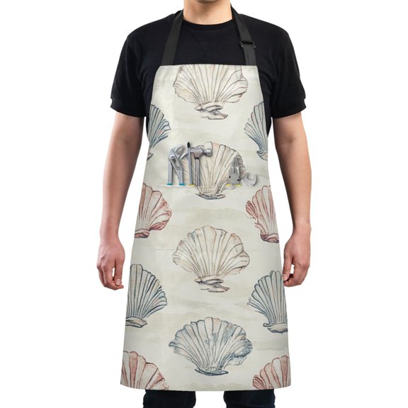 Seashell Pattern Design Chef Kitchen Apron with Pockets for Women Waterproof Aprons for Cooking Baking