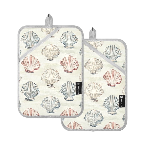 Seashell Pattern Design Oven Mitts Pot Holders 2 pcs Heat Resistant for Kitchen Baking Grilling