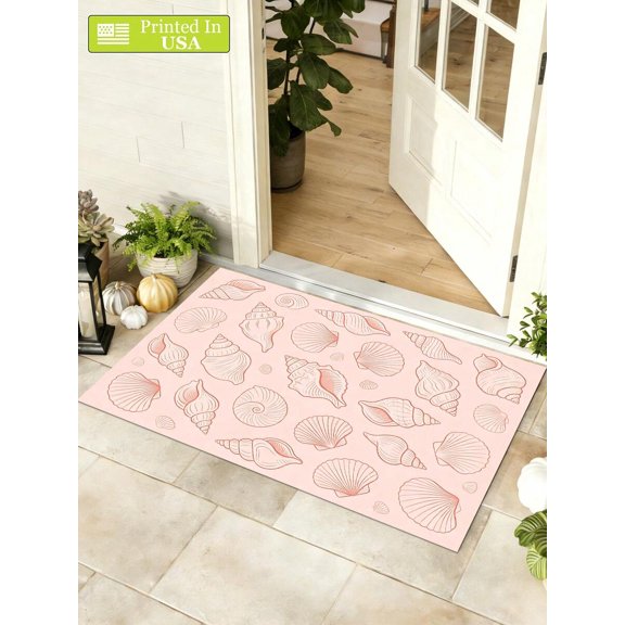Seashell Pattern Floor Mat Style 1 Pink Non-Slip Polyester Doormat For Entryway Kitchen Bathroom
