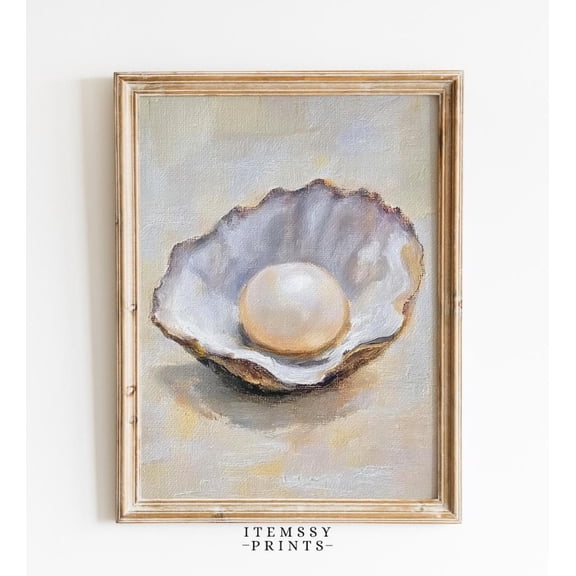 Seashell Pearl, Coastal Beach Art, Vintage Ocean Aesthetic, Living Room Wall Decor, Original Sea Shell Poster, 24x36 UNFRAMED