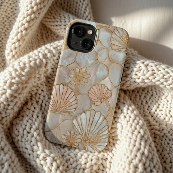 Seashell Phone Case - Pearl Shell Coastal Tough MagSafe Protective Cover Compatible with iPhone 17, 16, 15, 14 Pro Max