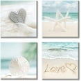 thumbnail image 1 of Seashell Picture Canvas Wall Art: Love & Starfish Beach Coastal Artwork Print for Wall Decor for Office(16'''' x 16'''' x 4 Panels), 1 of 6