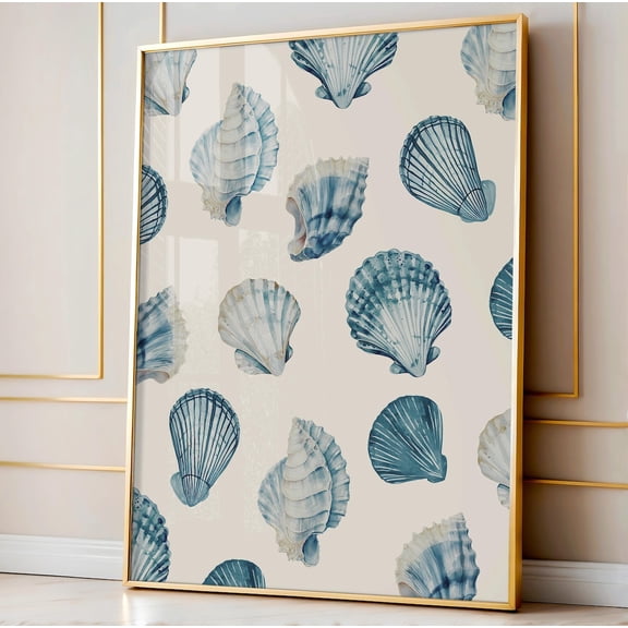 Seashell Print, Blue Shell Coastal Wall Art, Apartment Decor, Conch Shell Art, College Room Decor, Beachy Wall Art, Nautical Wall Art Wall Art, Modern Wall Decor, 12x18 UNFRAMED
