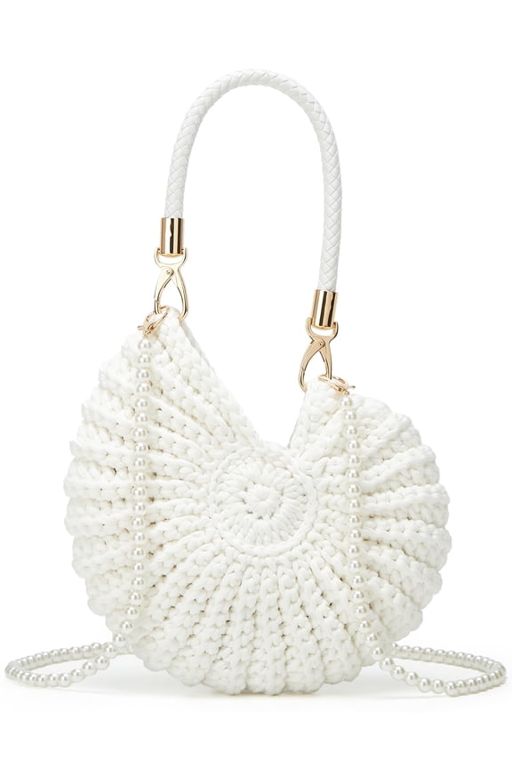 Seashell Purse for Women Boho Shell Handbag Handmade Crochet Tote Bag Crossbody Shoulder Bag Summer Beach Clutch Hobo Handbag