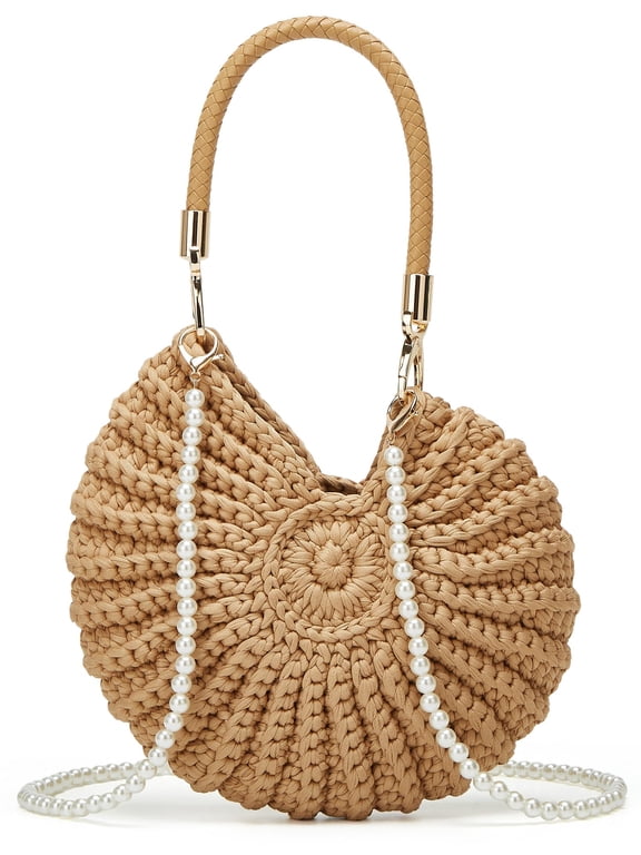 Seashell Purse for Women Boho Shell Handbag Handmade Crochet Tote Bag Crossbody Shoulder Bag Summer Beach Clutch Hobo Handbag