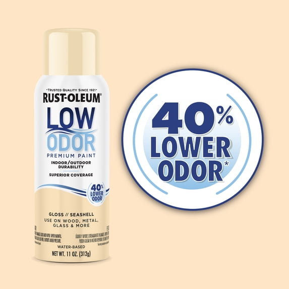6 Pack, Seashell, Rust-Oleum Low Odor Premium Gloss Spray Paint-388275, 11 oz