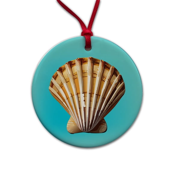 Seashell Sea Shell Ocean Beach Christmas Tree Holiday Round Ceramic Ornament