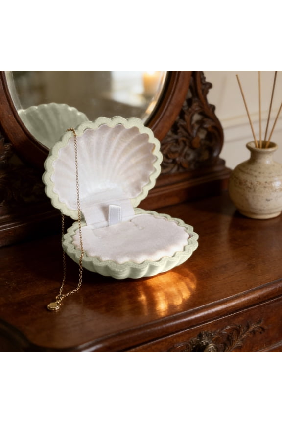 Seashell Shape Velvet Jewelry Box Organizer Display Case Earring Ring Necklace Storage Keepsake Holder Mini Travel Accessory Gift