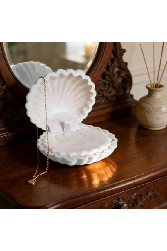 Seashell Shape Velvet Jewelry Box Organizer Display Case Earring Ring Necklace Storage Keepsake Holder Mini Travel Accessory Gift