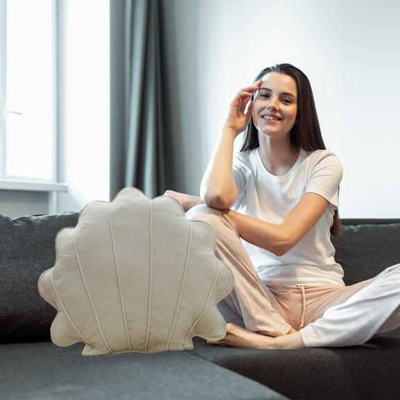 Seashell Shaped Pillow, Sofa Bed Cushion, Lumbar Support, Ergonomic Design for Lounging, Reading, and Desk Seating, White, by FAJHHA