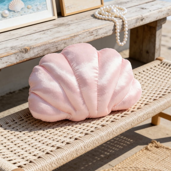 Seashell Shaped Throw Pillow Satin Cushion Decorative Shell Pillow for Couch Bed Sofa Home Decor