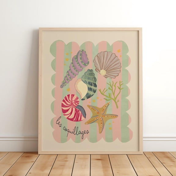 Seashell Shell Print Ocean Room Arts Fun Art Colourful Rainbow By The Sea Decor Mermaid Decor Seaside, Unframed Paper Print