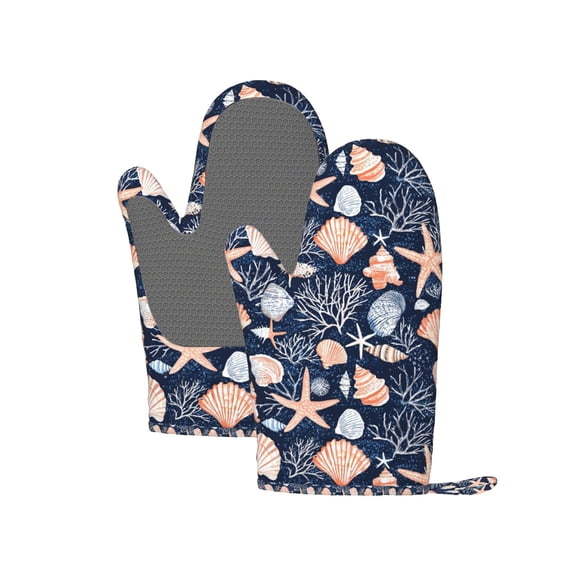 Seashell Silicone Oven Mitts Set Of 2  Heat Resistant Up To 500f Kitchen Gloves With Non-slip Grip And Soft Cotton Lining For Baking Cooking Bbq