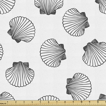Ambesonne Seashell Fabric by the Yard Upholstery, Simple Underwater Souvenir, 5 Yards, Charcoal Grey and White